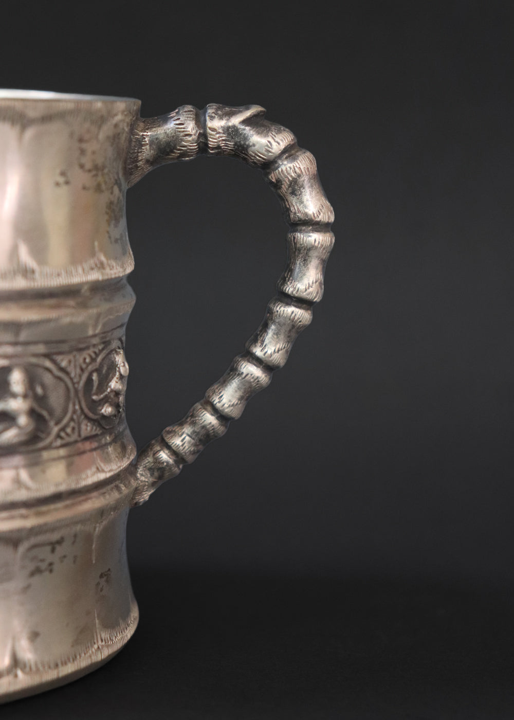 Antique silver plated “Swami” style milk pot and sugar bowl in the style of P.Orr and sons, the important silversmith firm in Colonial South India. They depict seated divine figures.