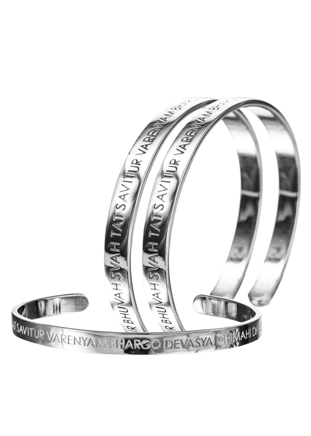 Custom Engraved Gayatri Mantra Mantra Bangle in sterling silver and 18k gold by Indian Designer Jewellery Artist Eina Ahluwalia