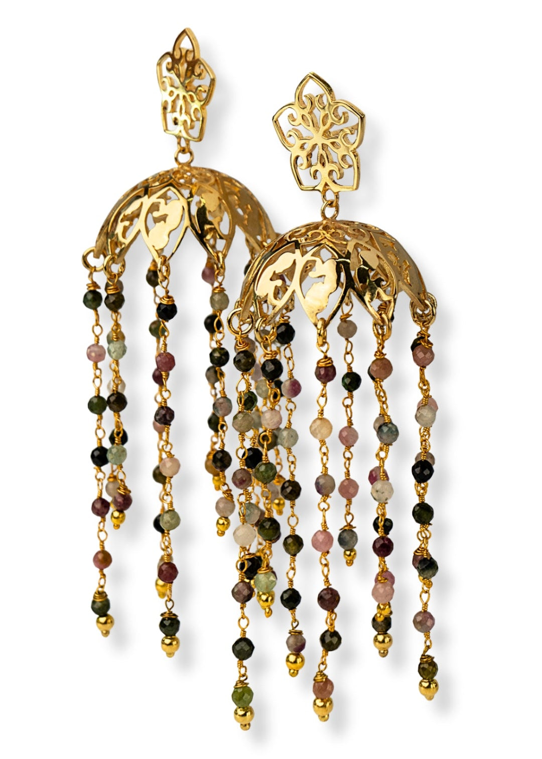 Designer Jewellery Lightweight_jhumka_chandelier_earrings_with_60_faceted_Multi_Tourmaline_stones_for_bridesmaids_and_party