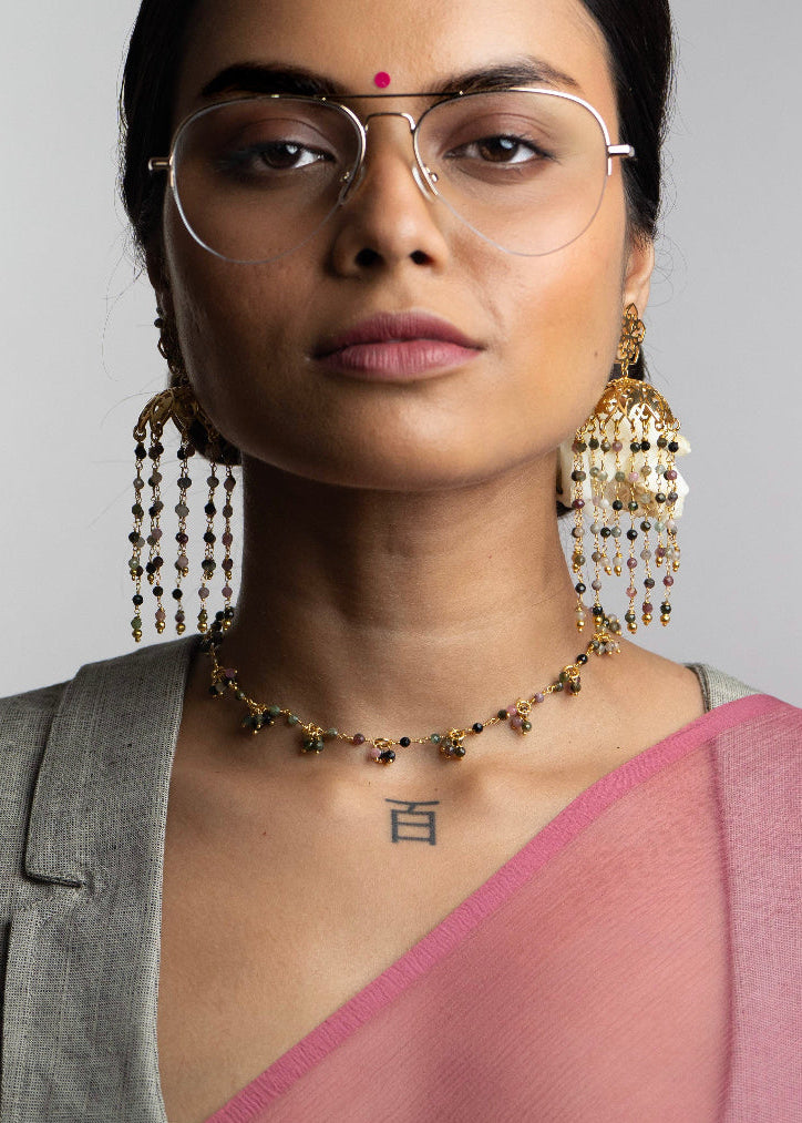 Designer_Jewellery_Lightweight_jhumka_chandelier_earrings_with_60_faceted_Multi_Tourmaline_stones_for_bridesmaids_and_party_2