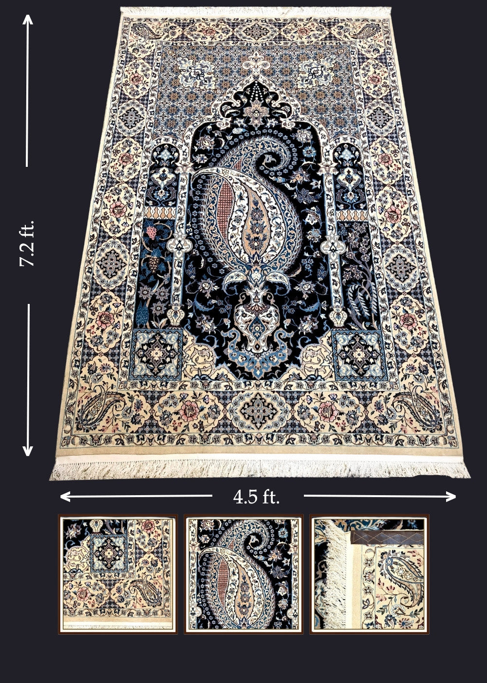 Handcrafted Persian Iranian Nain hand knotted Vintage Carpet