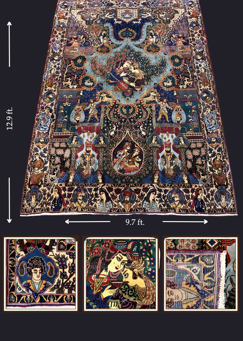 Handmade Vintage Persian Mughal Kashmar Rug Carpet