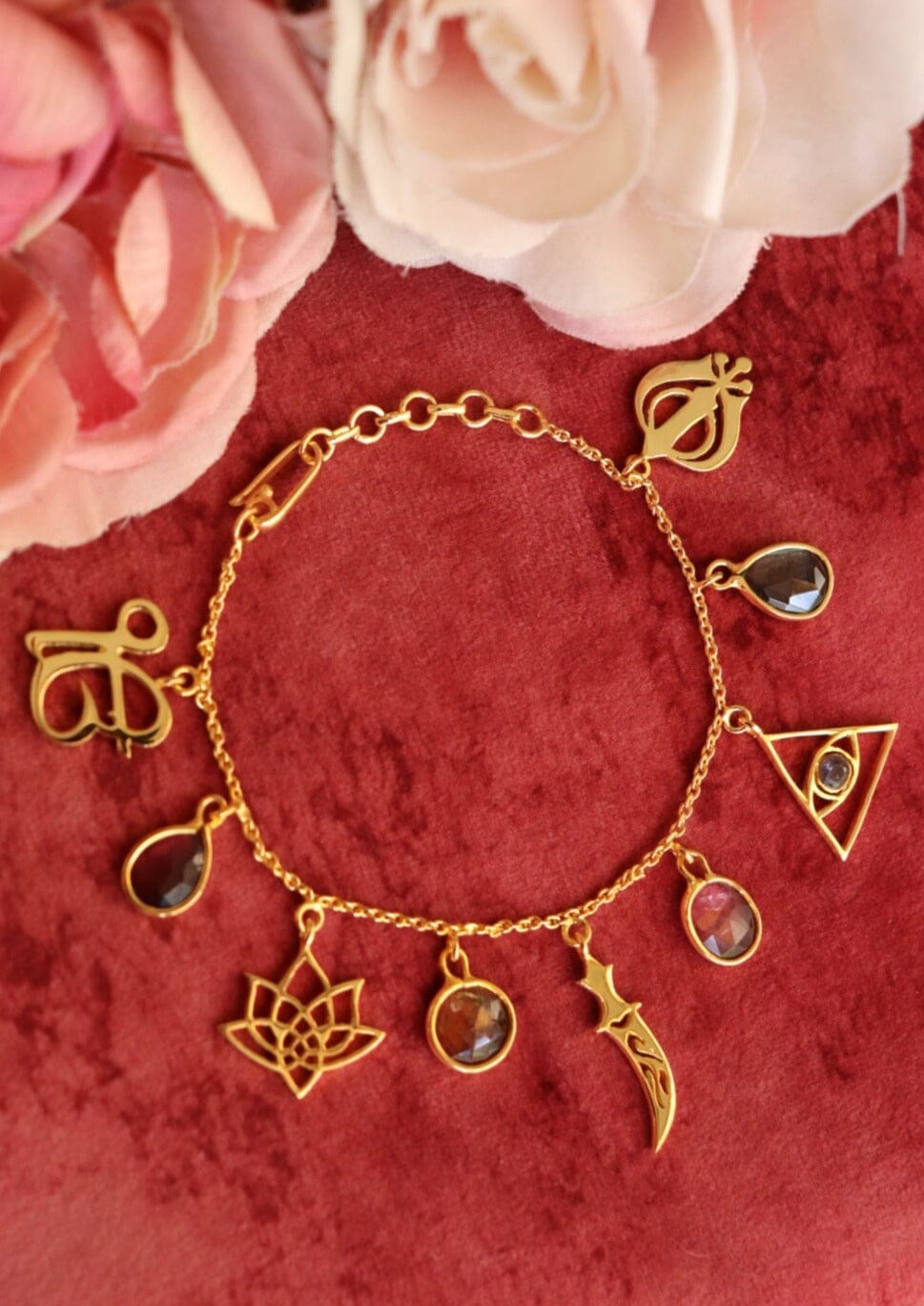 Ik Onkar, Khanda & Kirpan Charm Bracelet with Tourmalines