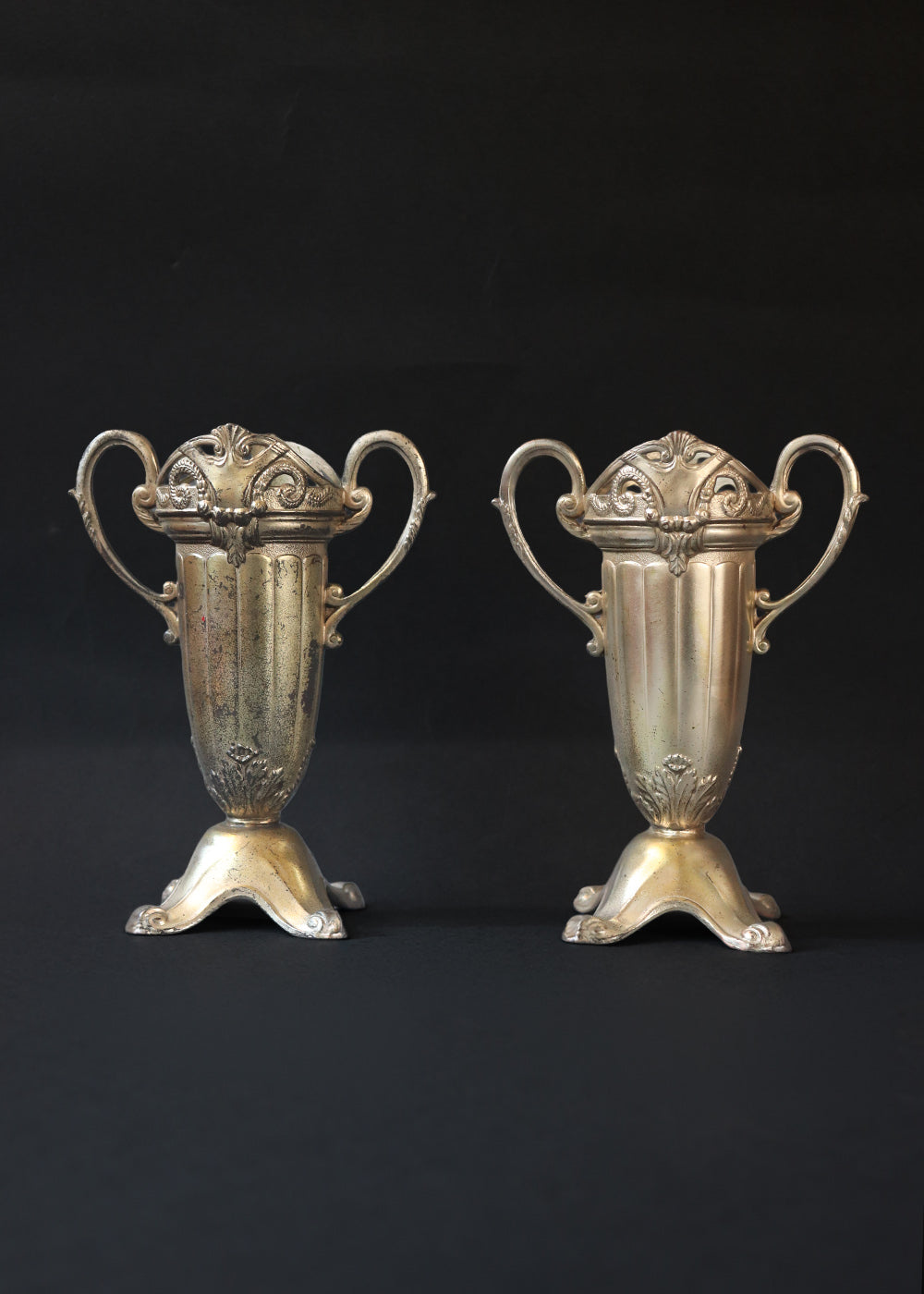 Pair of vintage silver plated amphora shaped vases