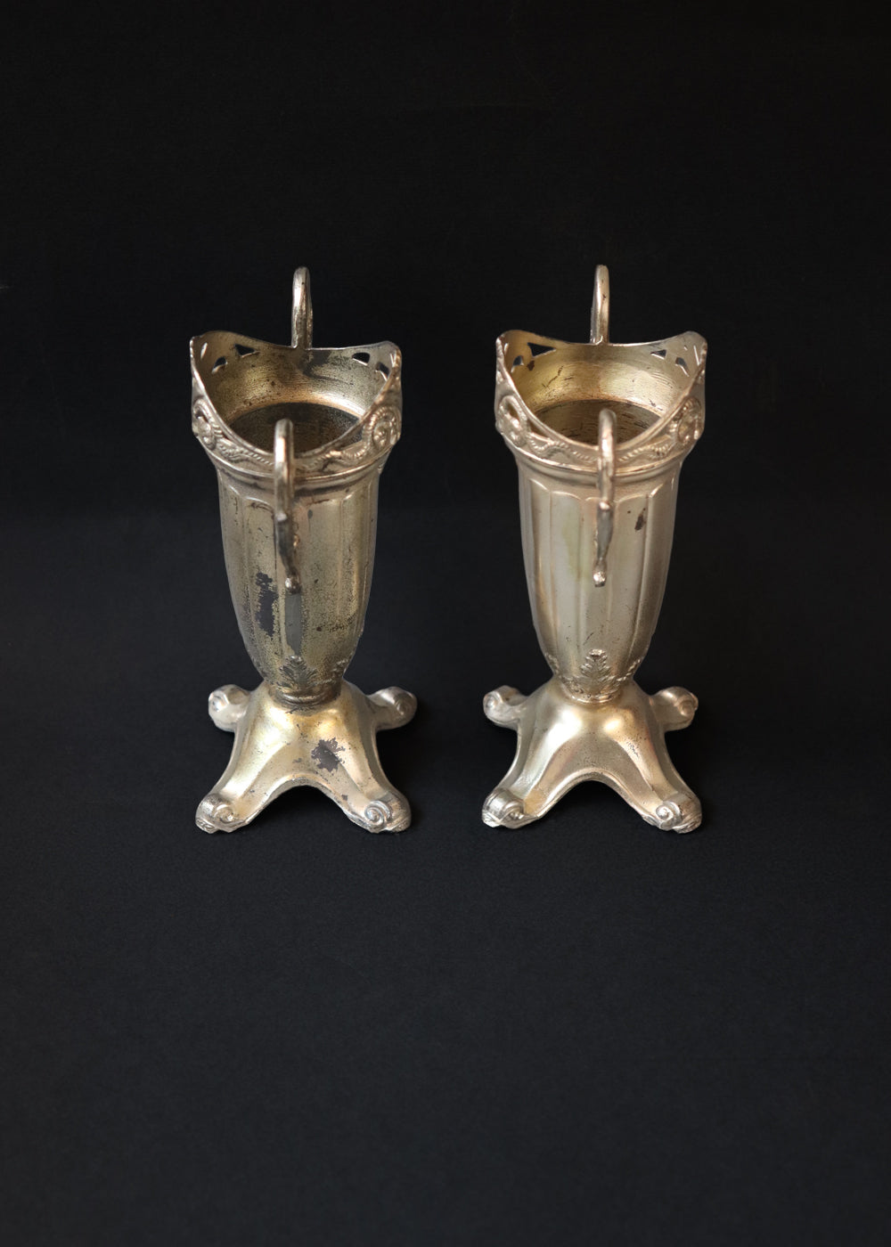 Pair of vintage silver plated amphora shaped vases