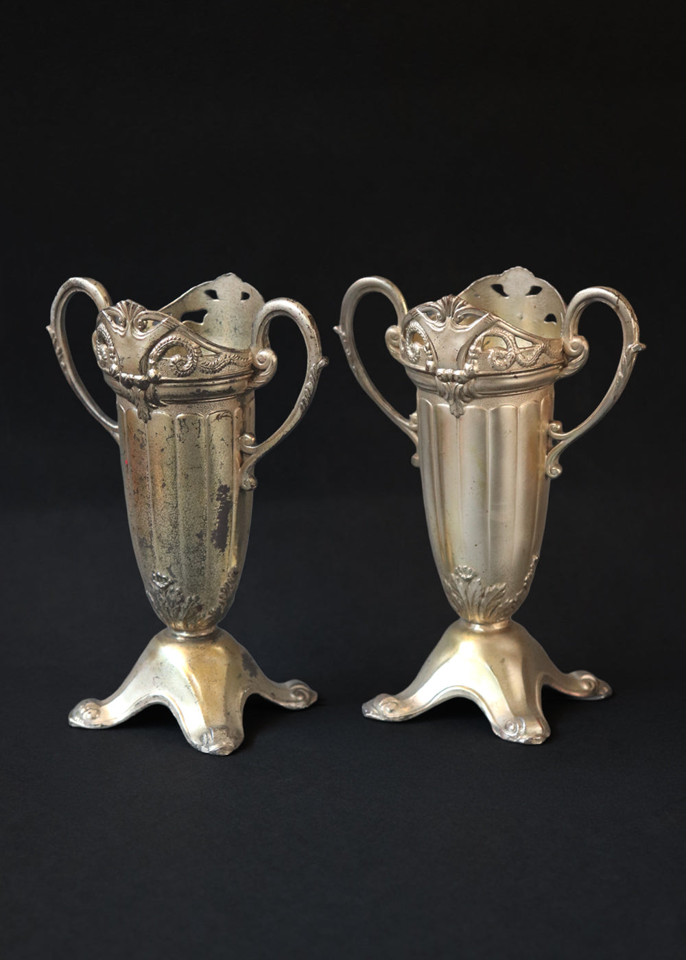 Pair of vintage silver plated amphora shaped vases