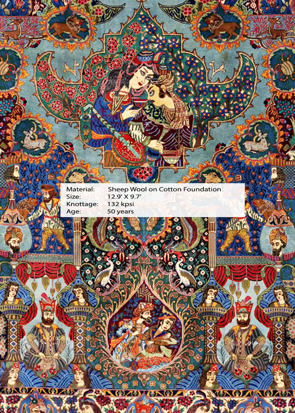 Handmade Vintage Persian Mughal Kashmar Rug Carpet1