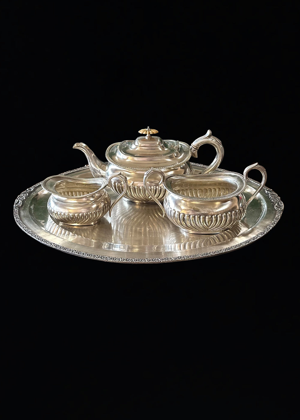 Victorian silver plated three-piece Queen Anne style tea set