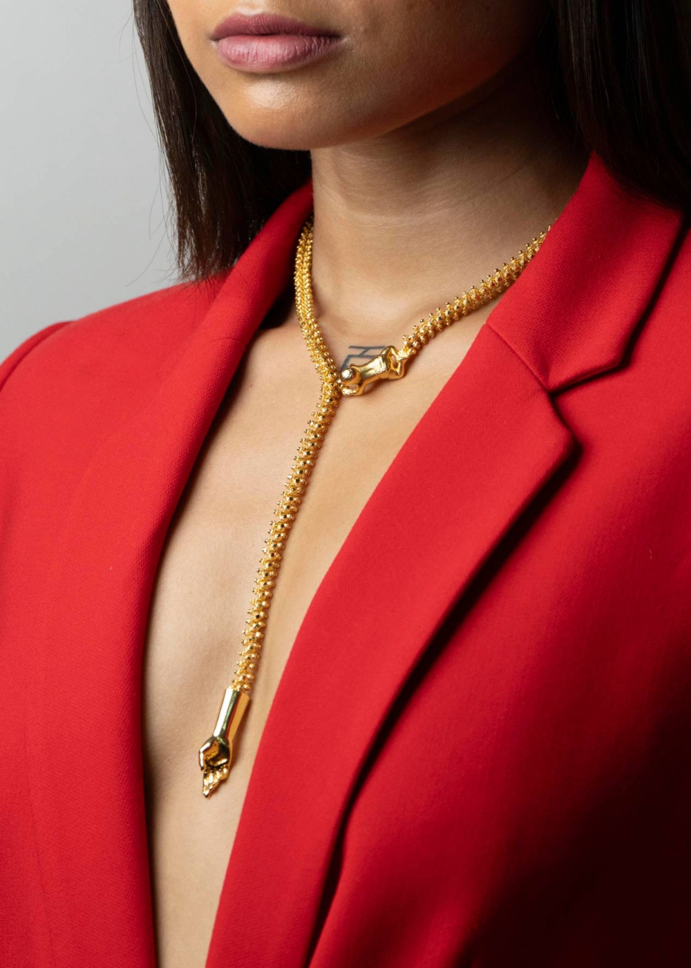 chunky gold luxury lariat necklace by indian jewellery designer