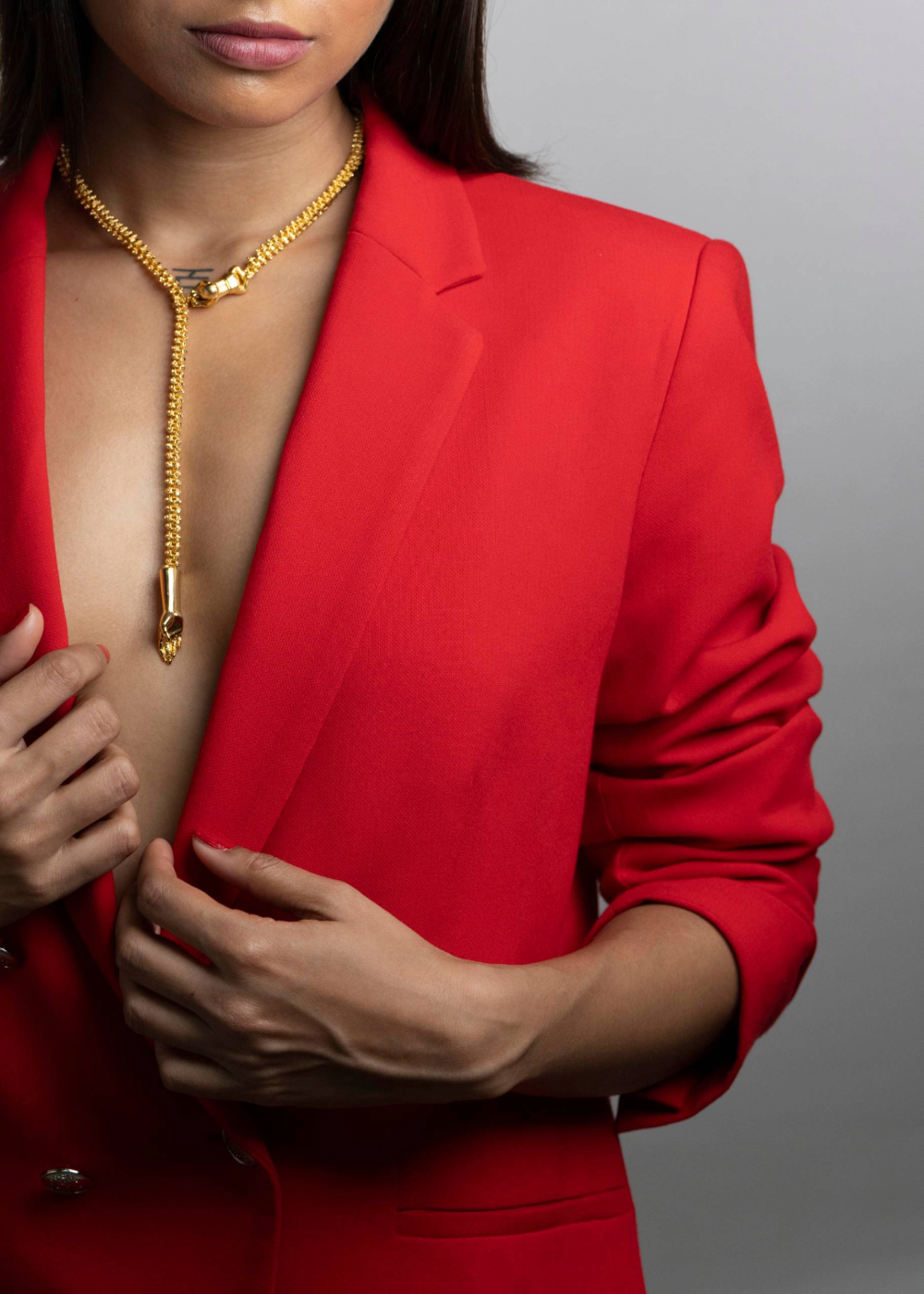 chunky gold luxury lariat necklace by indian jewellery designer