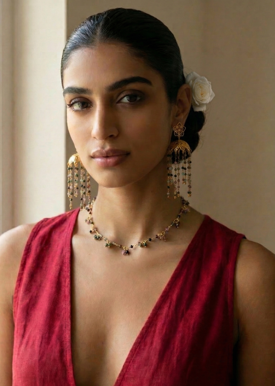 lightweight jhumka earrings with 60 faceted Multi Tourmalines