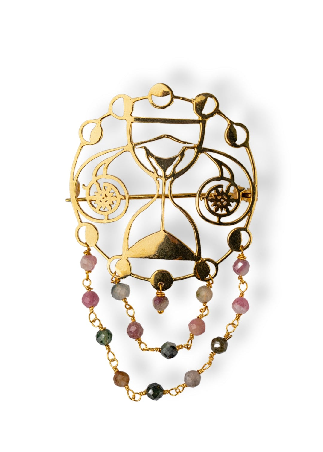 unisex statement brooch with faceted multi-colour tourmaline stones by indian jewellery designer eina ahluwalia
