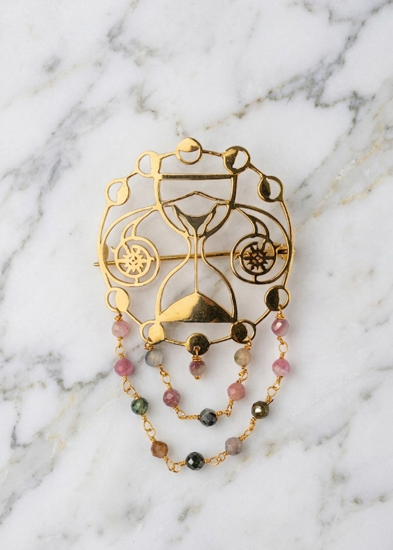 unisex statement brooch with faceted multi-colour tourmaline stones by indian jewellery designer eina ahluwalia