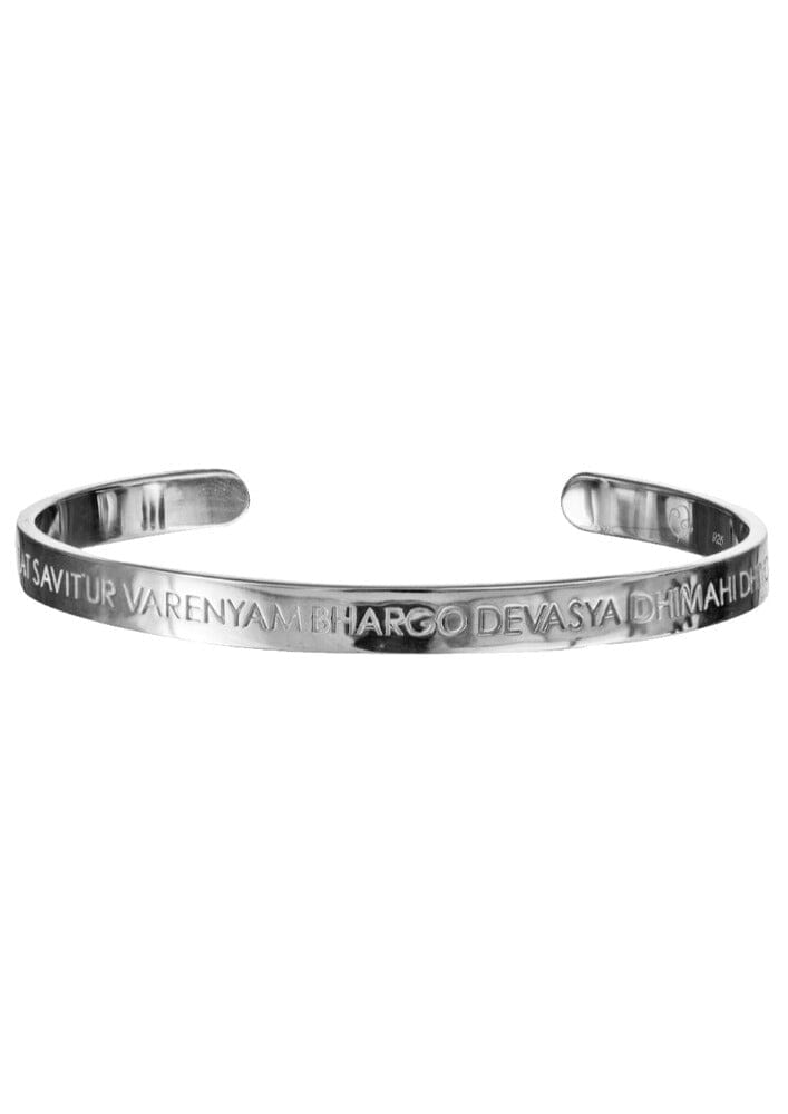 Custom Engraved Gayatri Mantra Mantra Bangle in sterling silver and 18k gold by Indian Designer Jewellery Artist Eina Ahluwalia
