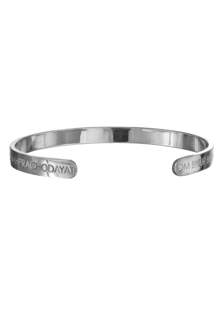 Custom Engraved Gayatri Mantra Mantra Bangle in sterling silver and 18k gold by Indian Designer Jewellery Artist Eina Ahluwalia