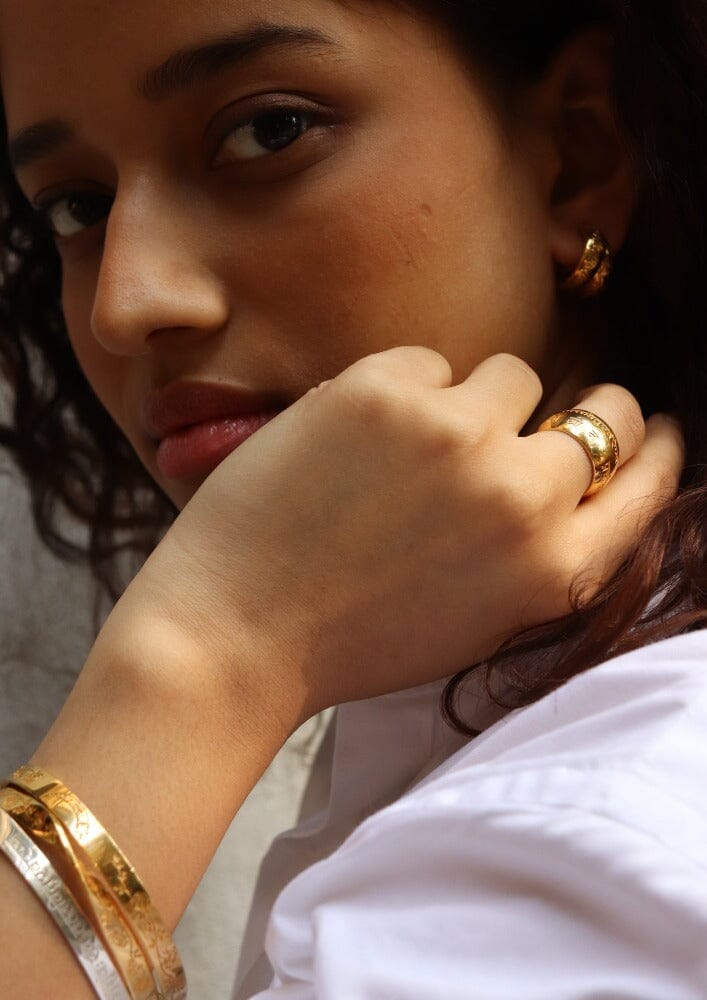 Custom Engraved Gayatri Mantra Ring by Indian Designer Jewellery Artist Eina Ahluwalia