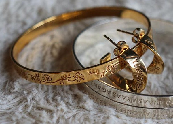 Custom Made Engraved Name Word Mantra Bangle in sterling silver, 9k gold and 18k gold by Indian Designer Jewellery Artist Eina Ahluwalia