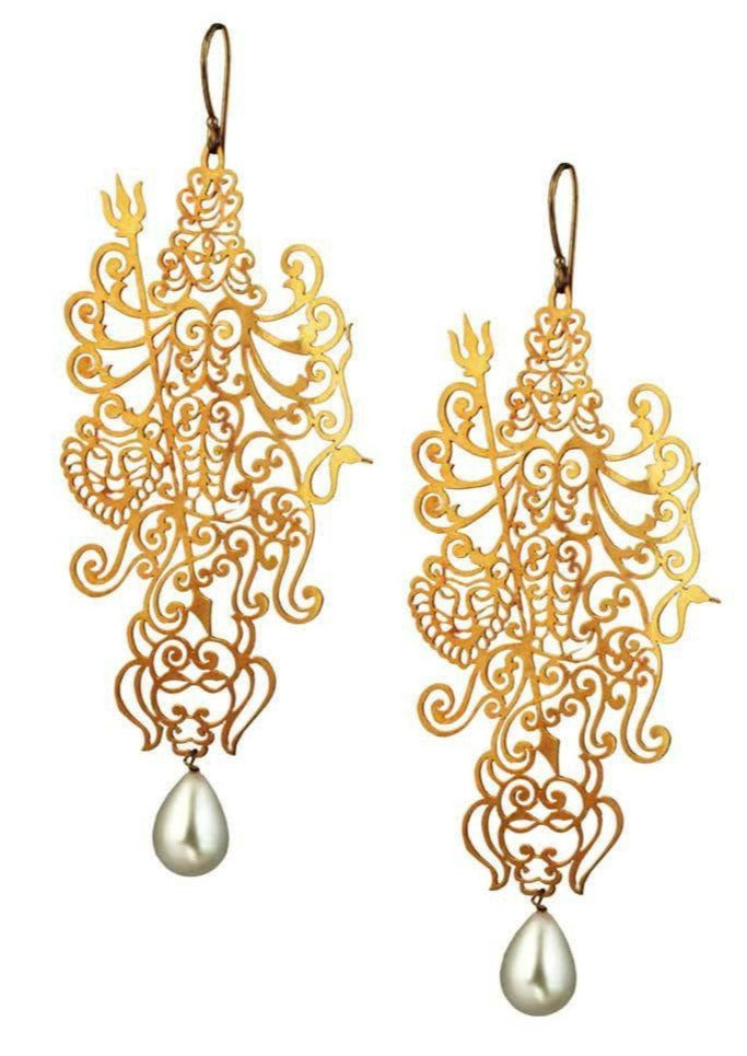 Durga Earrings handcrafted in gold plated brass