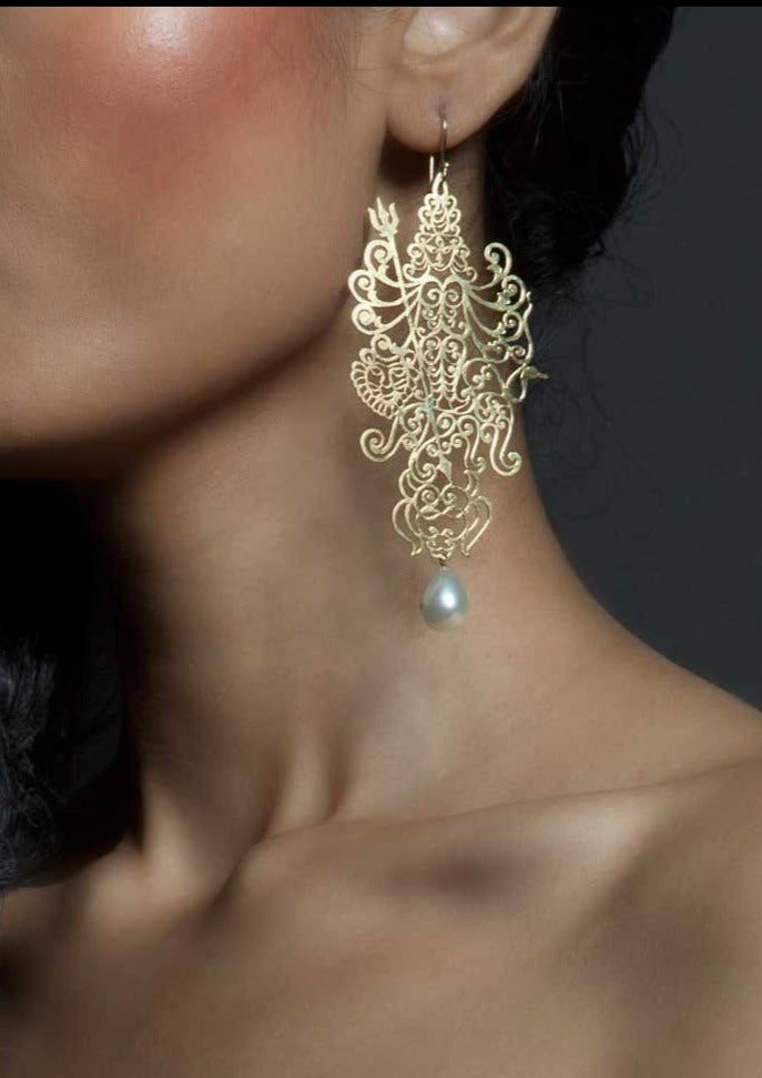 Durga Earrings handcrafted in gold plated brass