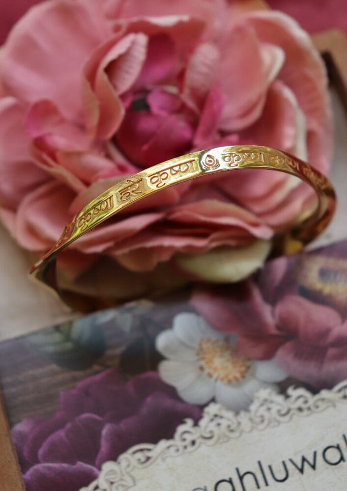 Hare Krishna Mantra Bangle in sterling silver and 18k gold by Indian Designer Jewellery Artist Eina Ahluwalia