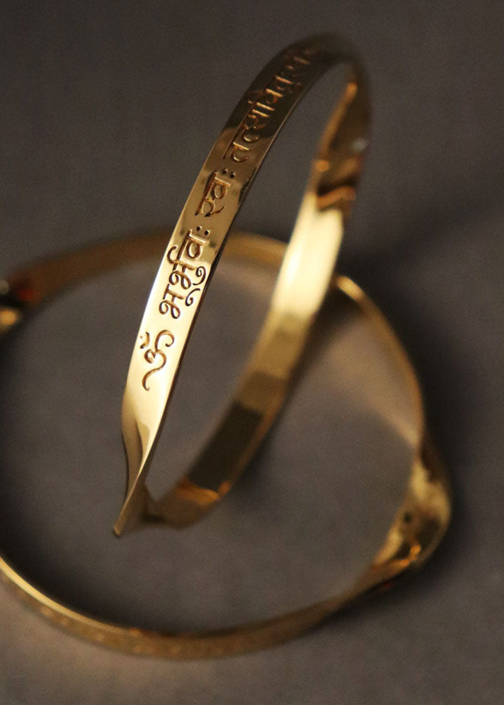 Italian Quality Crafted Gayatri Mantra Name Word Engraved Bangle in Sterling Silver, 9k Gold and 18k Gold by Indian Designer Jewellery Artist Eina Ahluwalia
