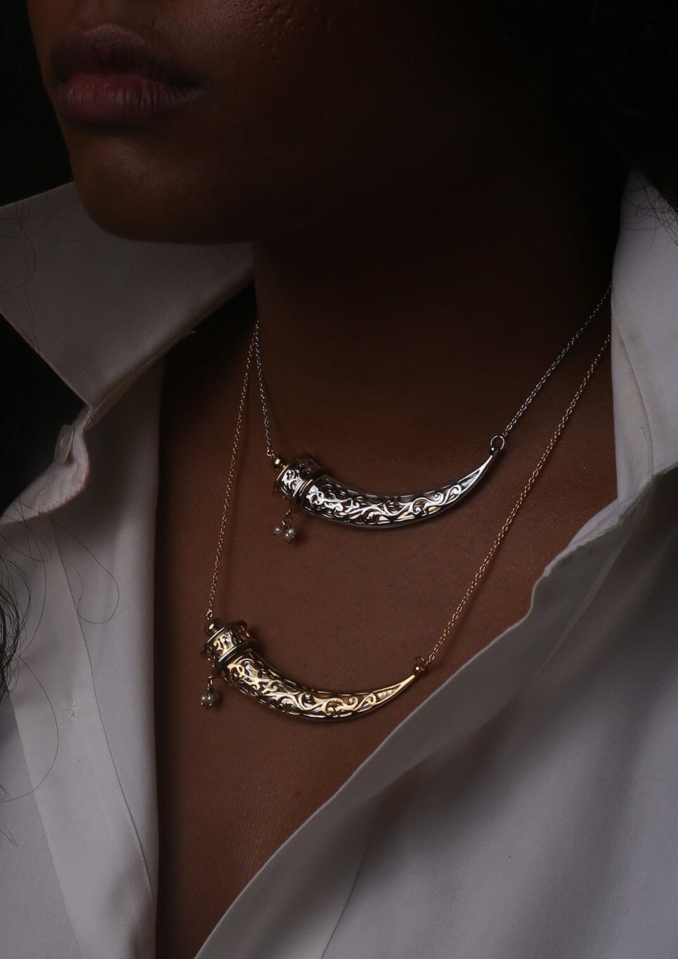 Mini Kirpan Necklace handcrafted in sterling silver with gold plating by indian jewellery designer EINA
