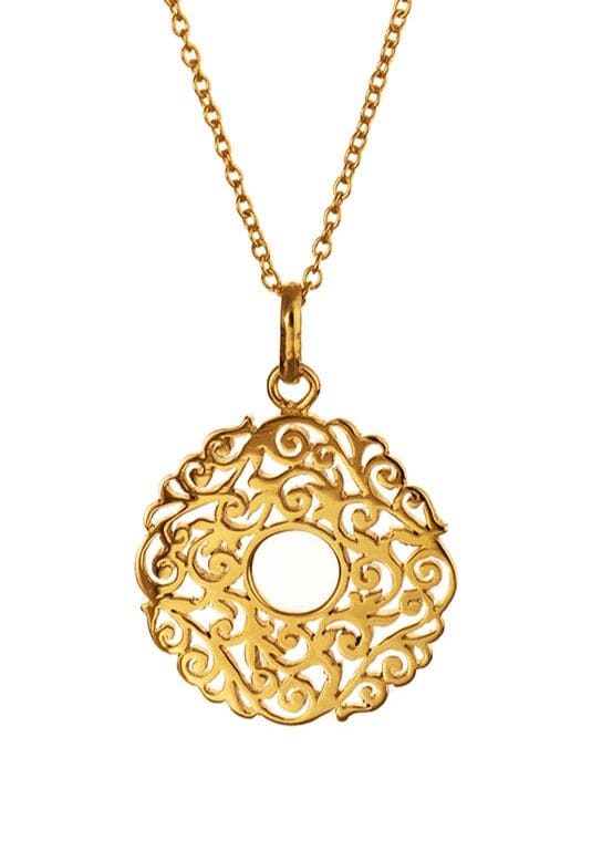 Sudarshan chakra fretwork medallion pendant in sterling silver