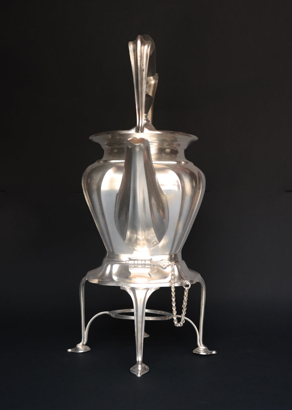  Antique Edwardian spirit kettle with its stand, burner and securing pins in superb condition