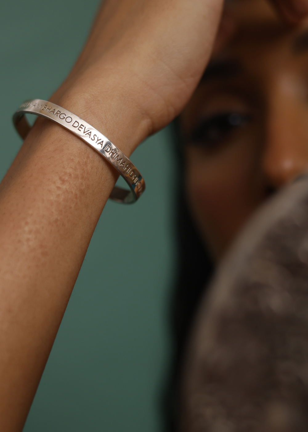 Custom Made Engraved Gayatri Mantra Name Word Mantra Bangle in sterling silver, 9k gold and 18k gold by Indian Designer Jewellery Artist Eina Ahluwalia