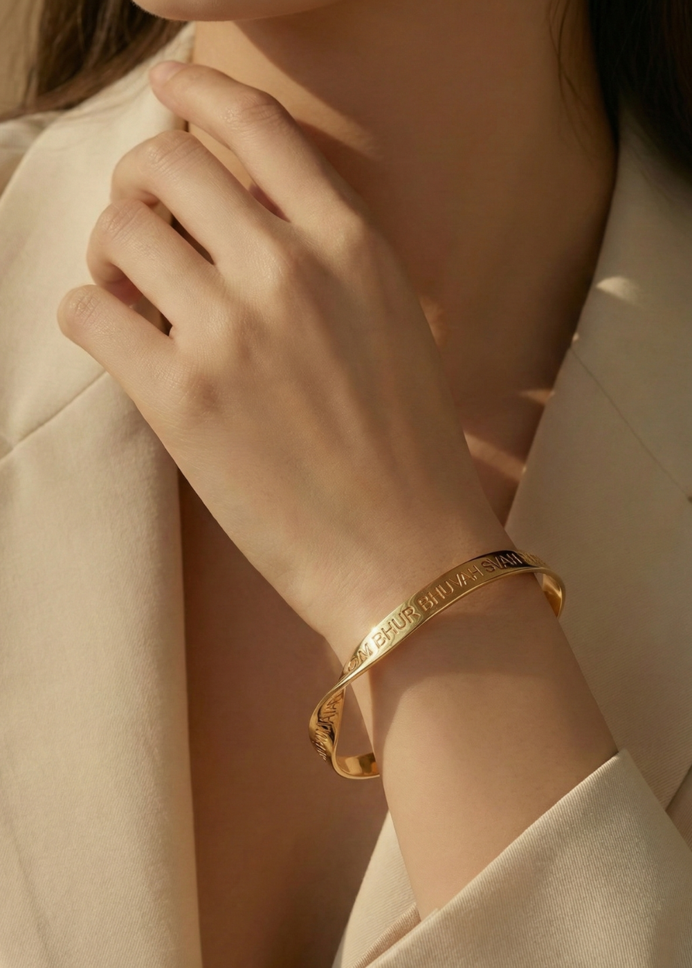 Custom Made Engraved Name Word Mantra Bangle in sterling silver, 9k gold and 18k gold by Indian Designer Jewellery Artist Eina Ahluwalia