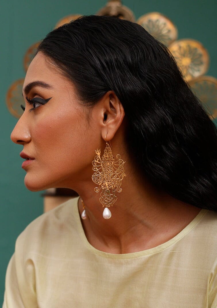Durga Earrings handcrafted in gold plated brass