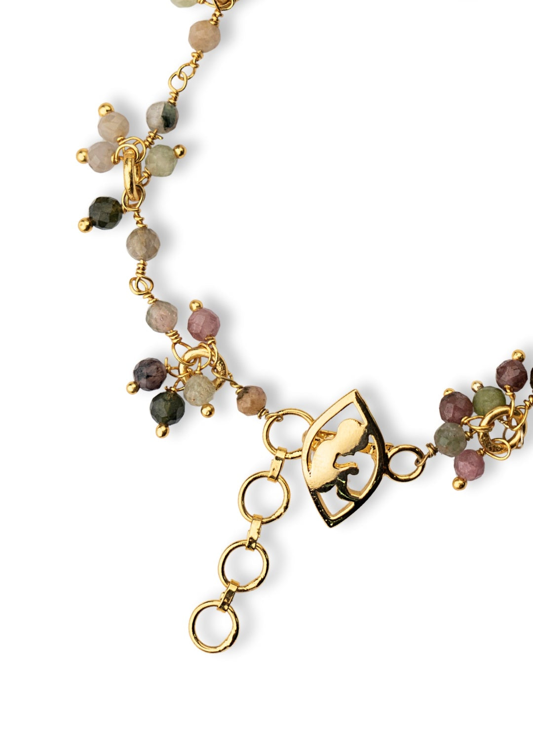 Multi-coloured Tourmaline bracelet with 'foetus' motif lock.