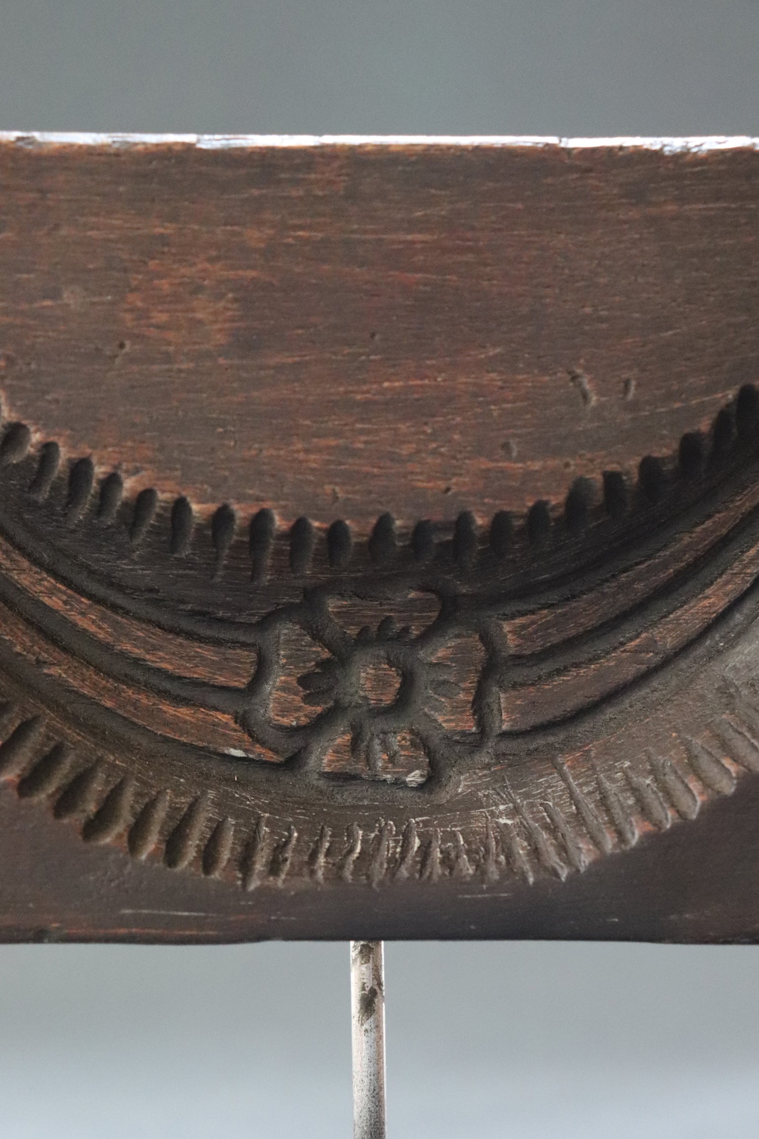Plaque with deep relief of Shiva’s crescent moon carved in jackfruit tree wood. The crescent worn by Lord Shiva the moon in its fifth day phase and symbolizes the cycle of time through which the process of creation evolves, the beginning till the end. From Kerela, should be early 1900s.