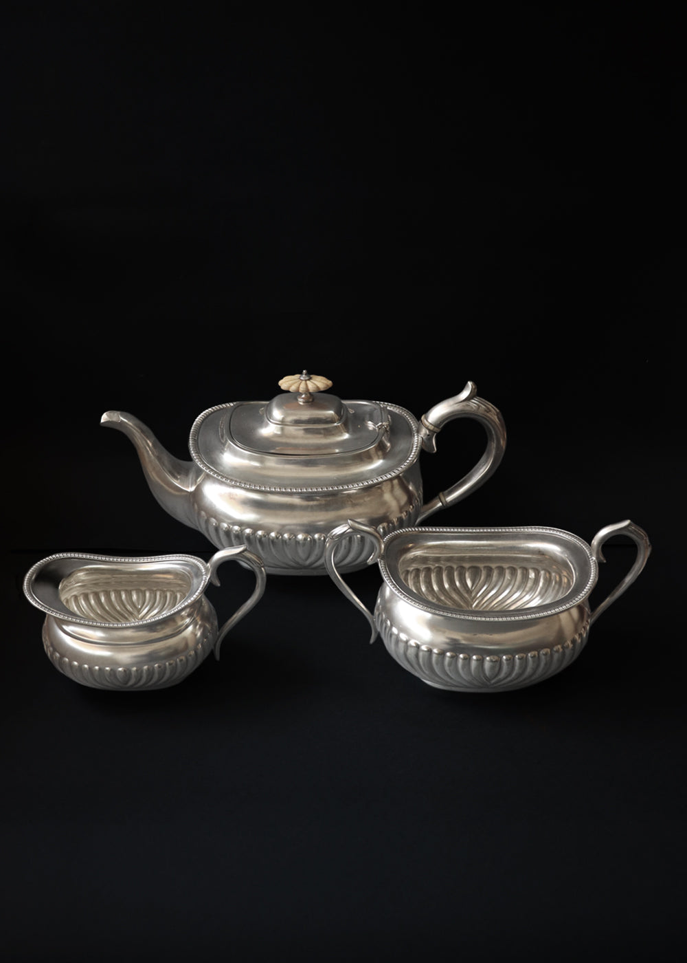 Victorian silver plated three-piece Queen Anne style tea set