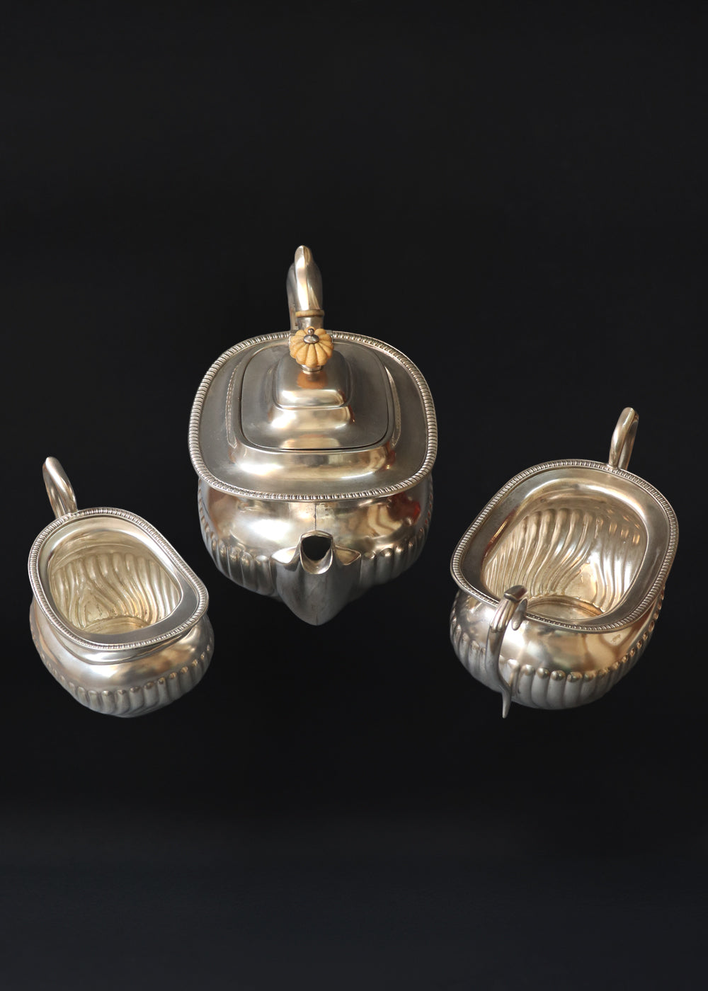 Victorian silver plated three-piece Queen Anne style tea set