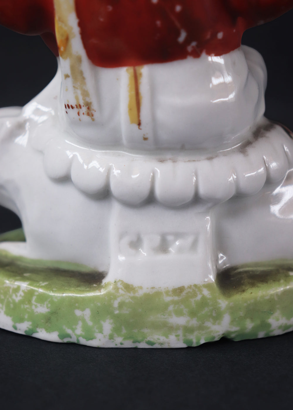 German made bisque porcelain slip cast figure of Ganesh made for colonial India in the early 1900s. These figures were inspired by paintings by Raja Ravi Varma.