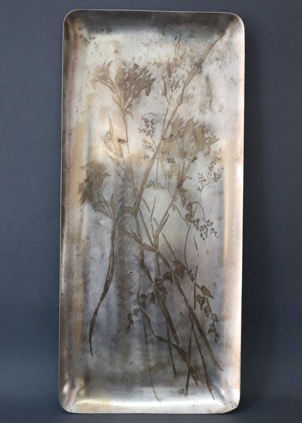 Vintage Japanese wall panel featuring the wild autumn grass influenced by the Rinpa art movement. It is made in the Taishō Style with Sumi ink over hand-oxidized silver-leaf ground (Yakibaku &amp; Ibushigin). The panel has raised edges and an integrated hanging loop at the back. It is in beautiful vintage condition with age-appropriate surface scuffs, and has no structural compromises. Most likely from the mid 1900s, Japan.