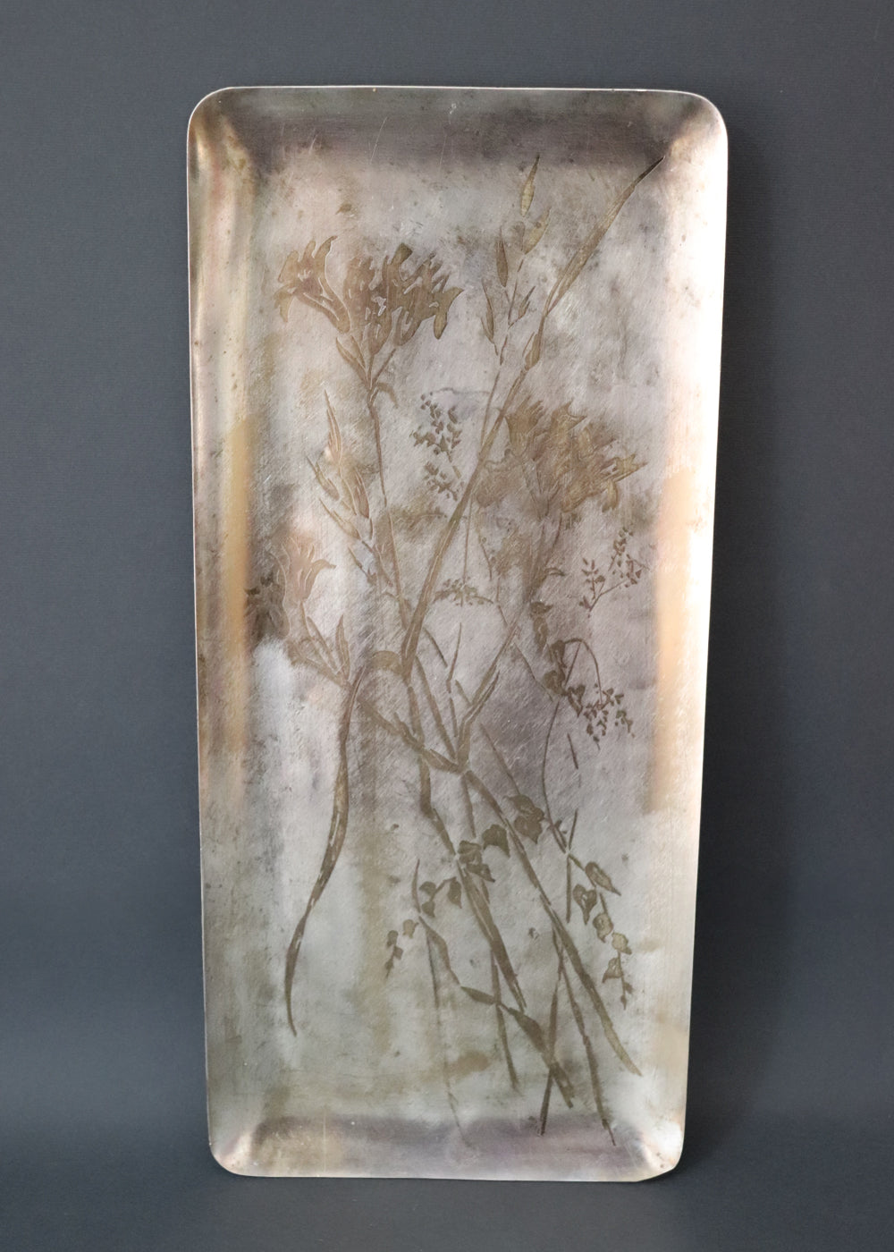 Vintage Japanese wall panel featuring the wild autumn grass influenced by the Rinpa art movement. It is made in the Taishō Style with Sumi ink over hand-oxidized silver-leaf ground (Yakibaku &amp; Ibushigin). The panel has raised edges and an integrated hanging loop at the back. It is in beautiful vintage condition with age-appropriate surface scuffs, and has no structural compromises. Most likely from the mid 1900s, Japan.