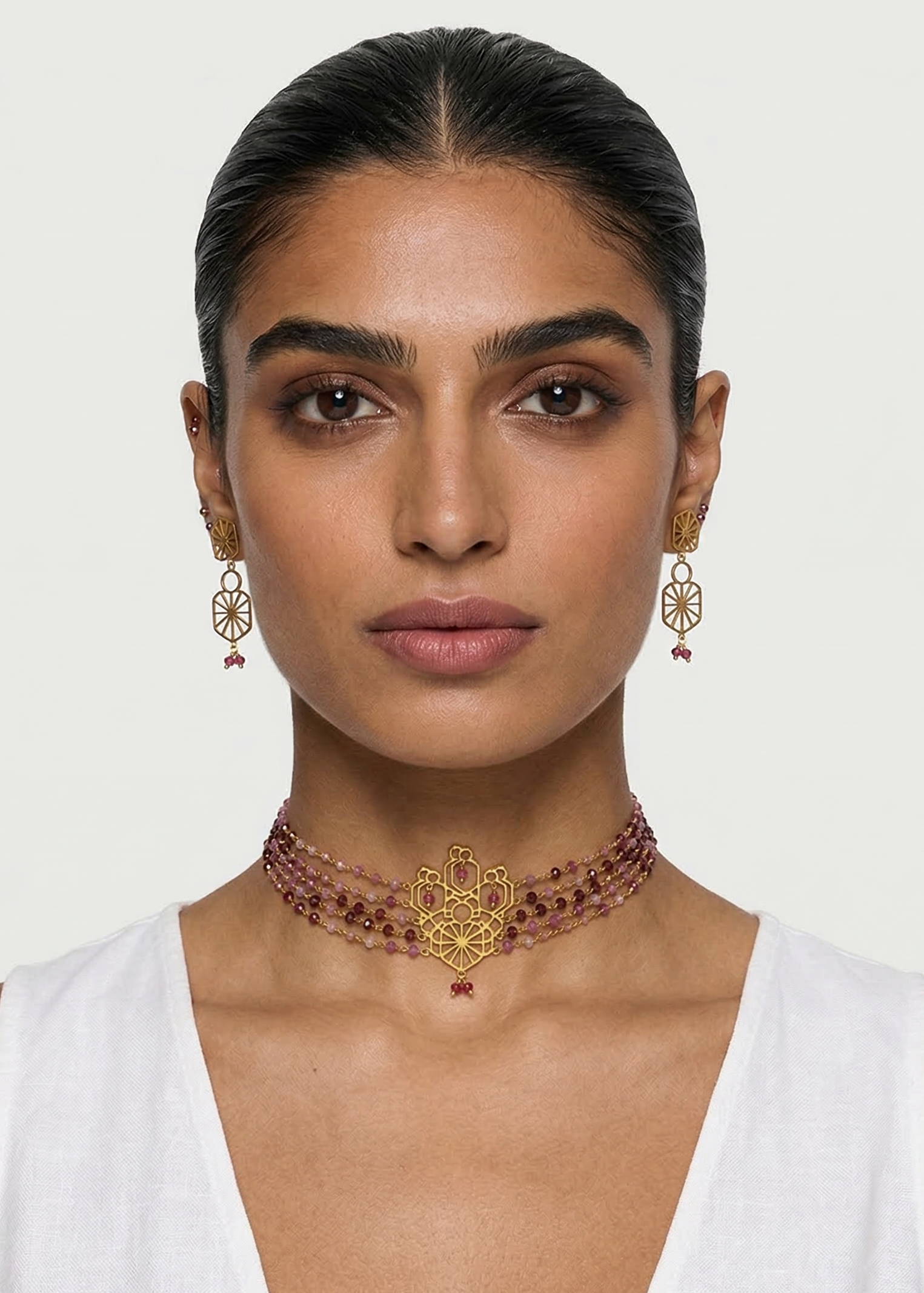 dangler drop earrings and choker necklace by indian designer jewellery