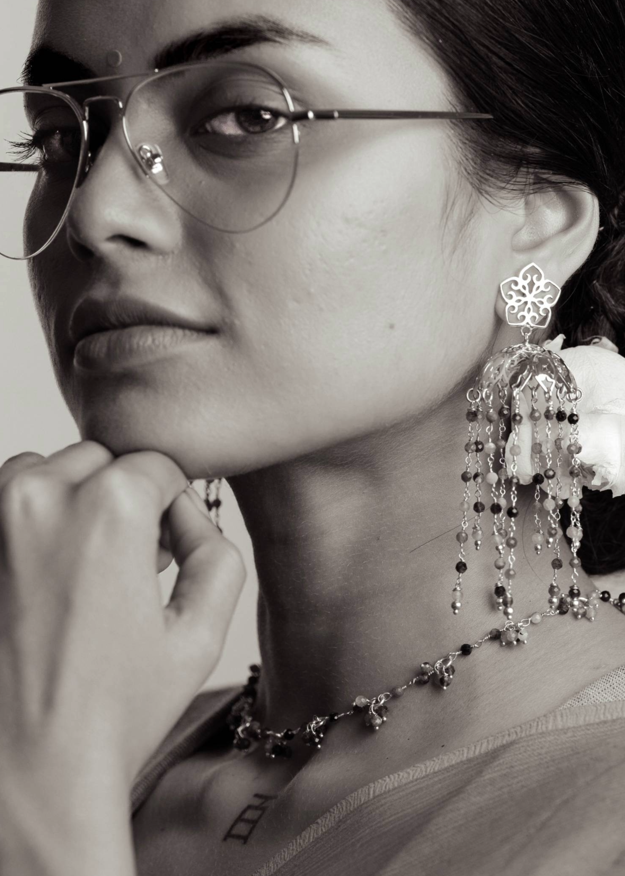 designer jhumka earrings by eina ahluwalia with multi coloured tourmalines for weddings and occasions