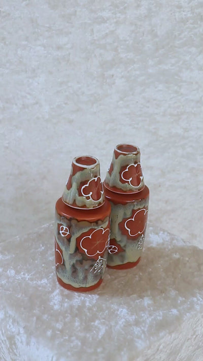 vintage Japanese Tokkuri sake bottles & two Ochoko cups