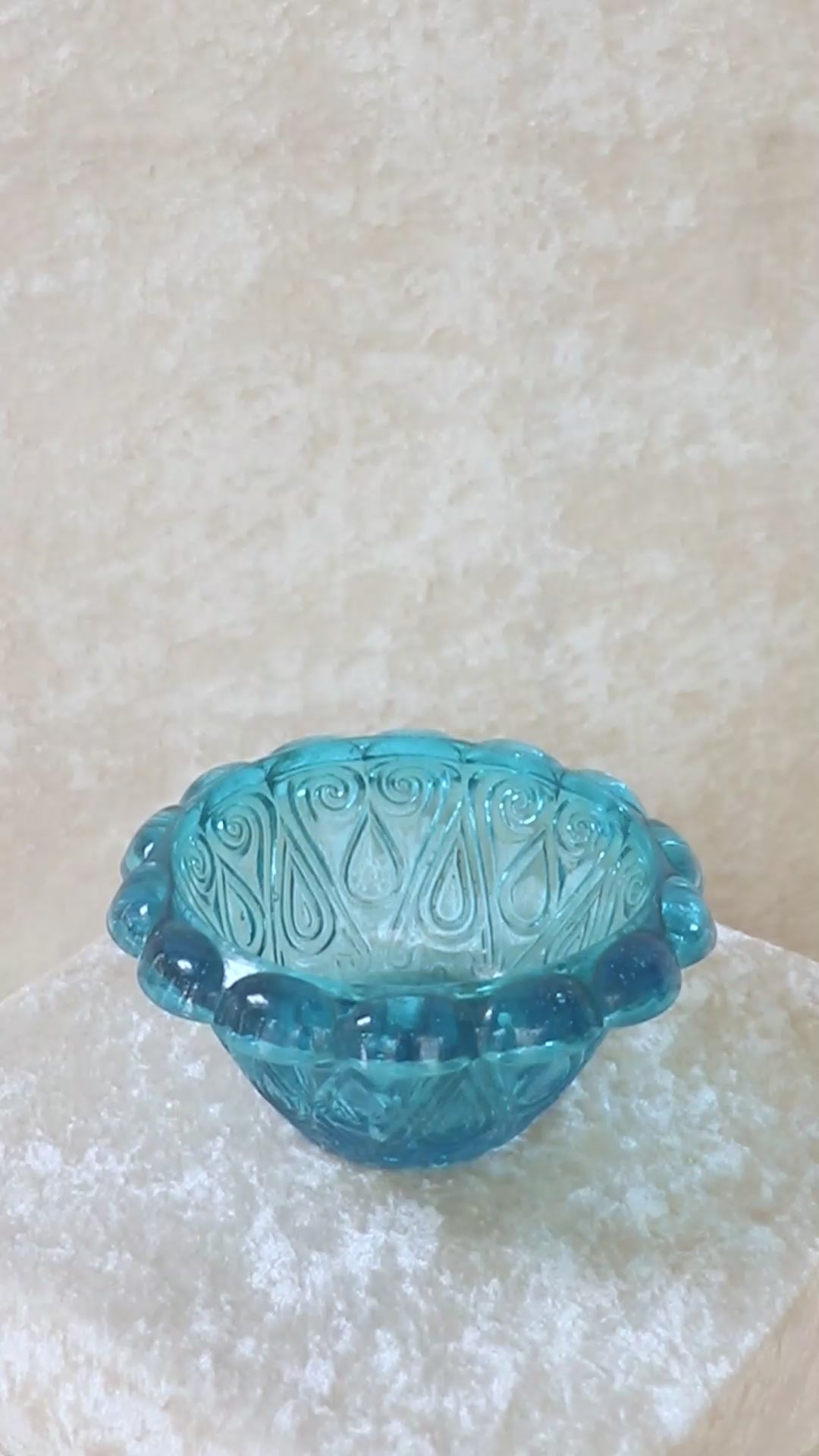 Antique moulded glass bowl in a beautiful turquoise colour and an incredible history