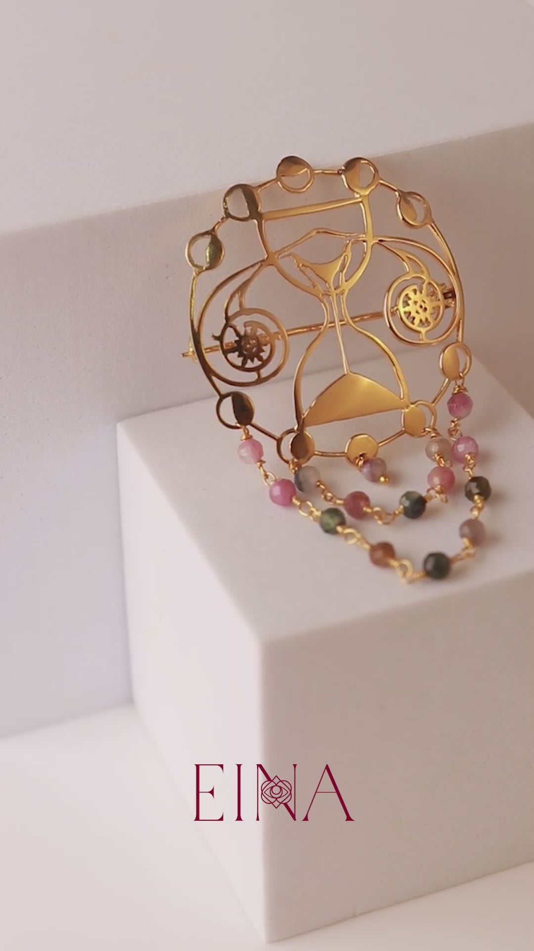 unisex statement brooch with faceted multi-colour tourmaline stones by indian jewellery designer eina ahluwalia