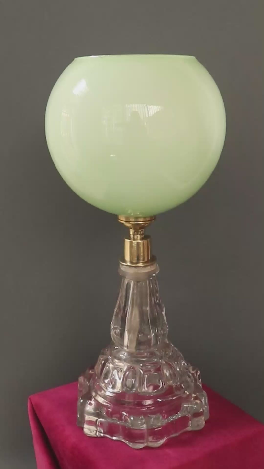 Vintage Art Deco table lamp with a clear moulded glass stepped base. The base and body are heavy pressed glass
