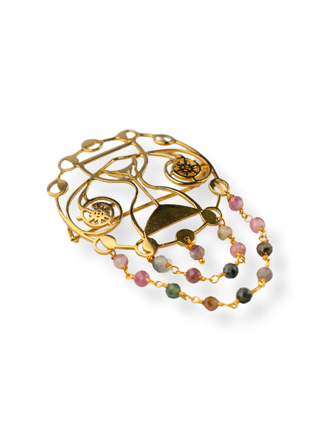 unisex statement brooch with faceted multi-colour tourmaline stones by indian jewellery designer eina ahluwalia