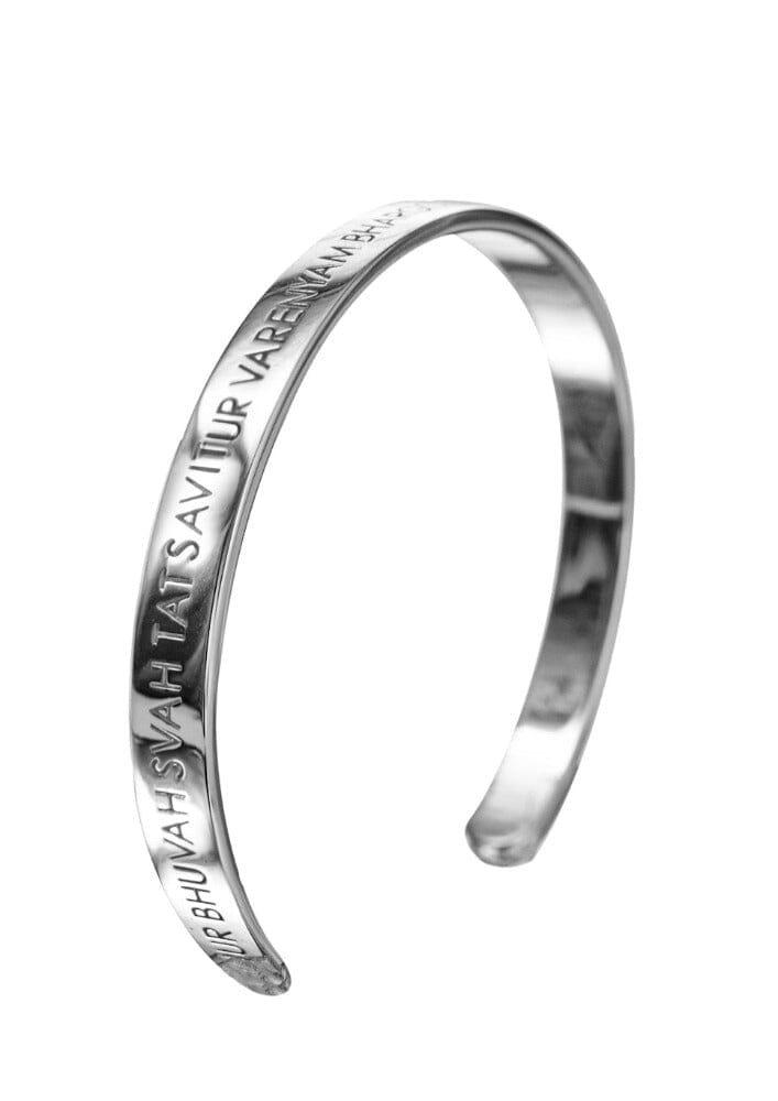 Custom Engraved Gayatri Mantra Mantra Bangle in sterling silver and 18k gold by Indian Designer Jewellery Artist Eina Ahluwalia