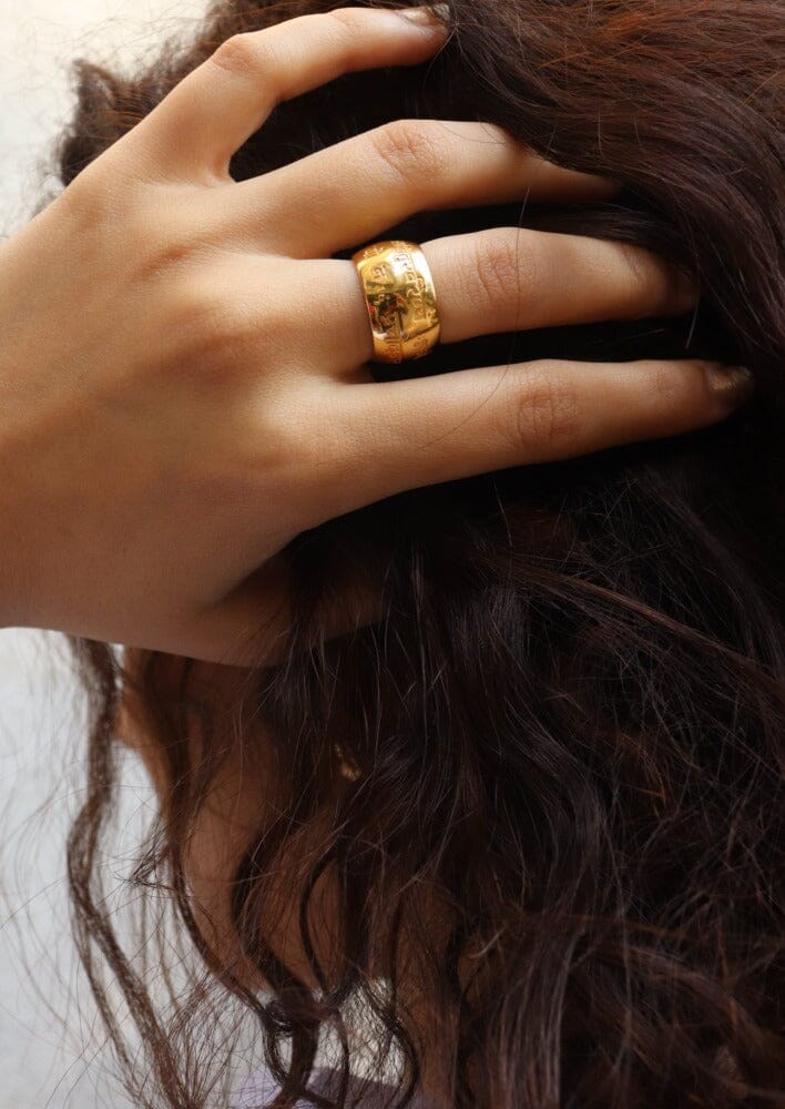Custom Engraved Gayatri Mantra Ring by Indian Designer Jewellery Artist Eina Ahluwalia