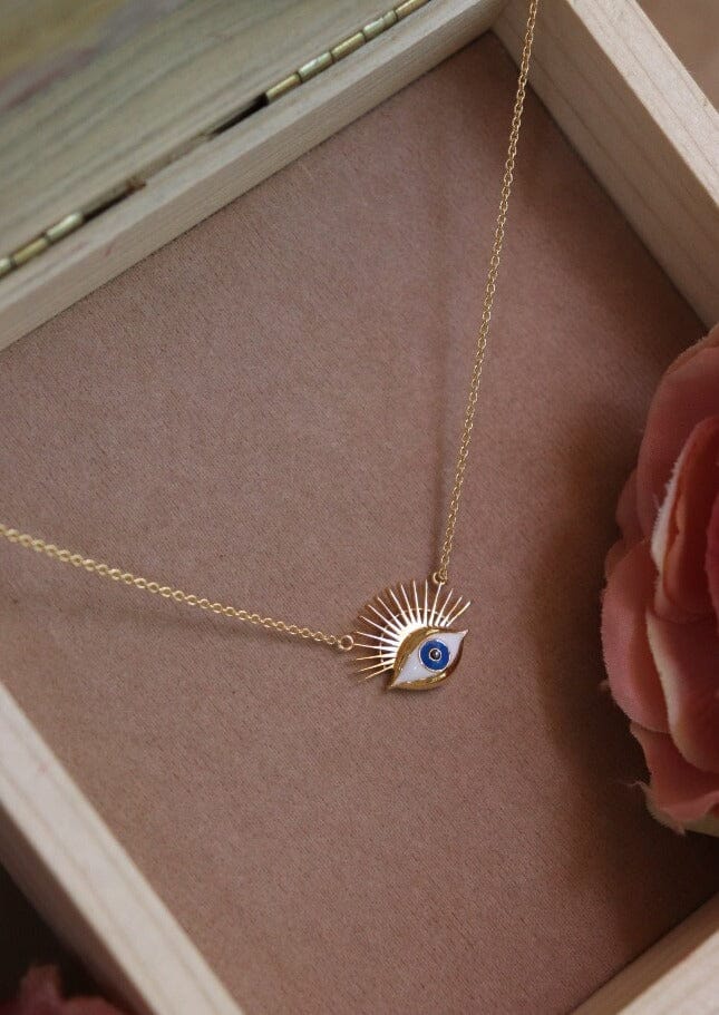 Gold Plated White Enamel Evil Eye Charm Pendant Necklace for Girls, Te –  Shining Jewel